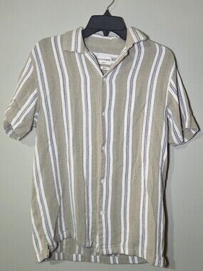 Hudson & Barrow Striped Woven Button Down Shirt Men's Medium